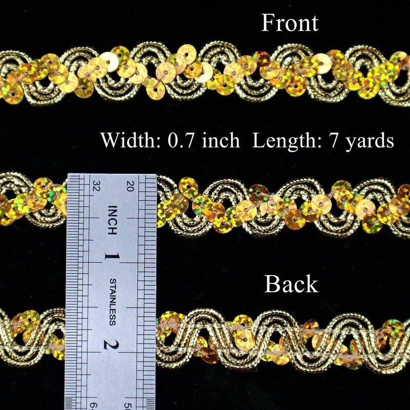 AIETSYEI Glitter Sequin Trim Reba RIC Rac Scalloped Edge Braid Sequin Braid Trim for Sewing Craft, Dress, Hat Bag, Costumes（7 Yard, Gold） - Image 2